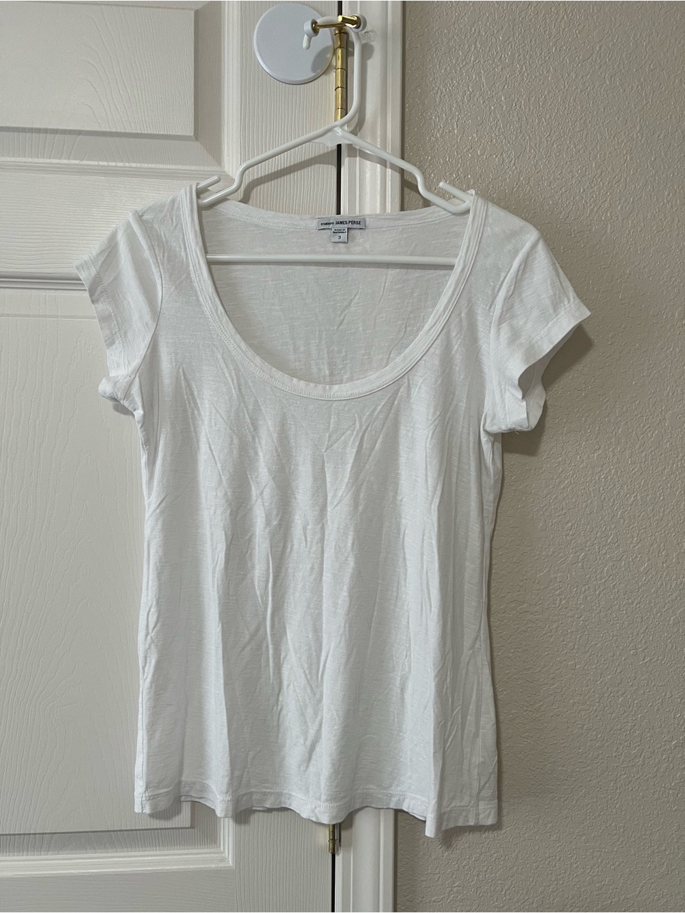 James Perse White Scoop Neck Tee Size 3 Minimalist Luxury Basic Top